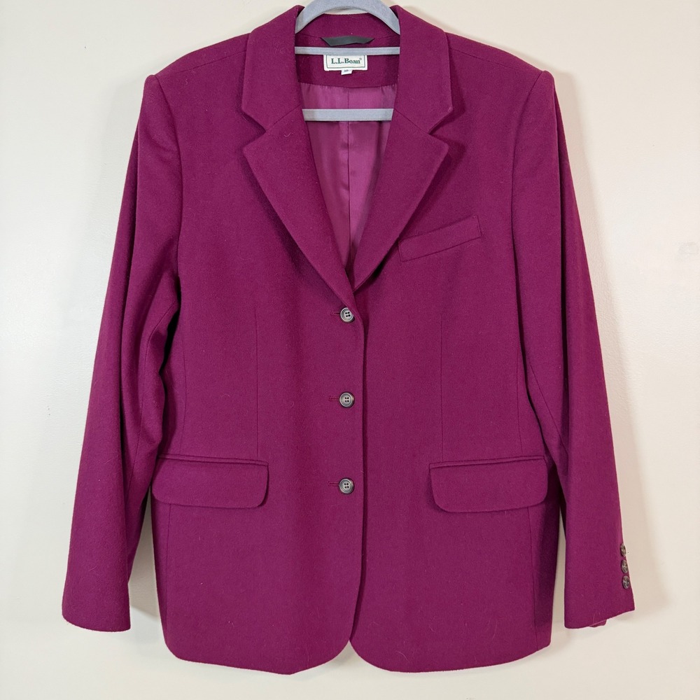 L.L. Bean Wool Cashmere Blend Three Button Classic Blazer Office Professional